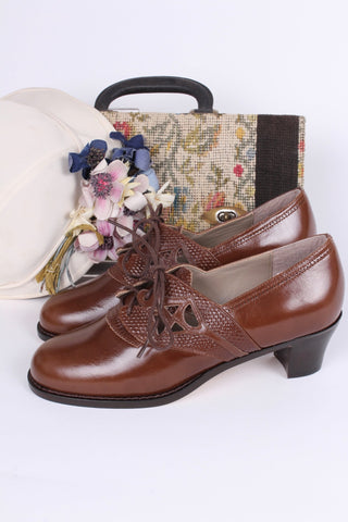 Everyday walking Oxford shoes 30s / 40s - Nougat Brown - Emily - memery