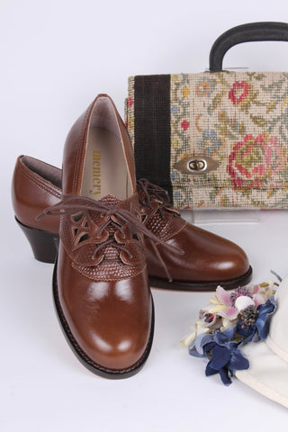 Everyday walking Oxford shoes 30s / 40s - Nougat Brown - Emily - memery