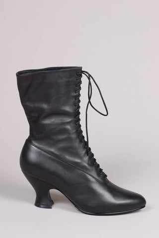 Feminine soft Edwardian boot with pompadour heel, 1900 - 1915 - Black - Rose - memery