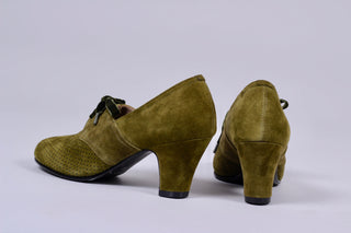 40's vintage style pumps in suede with lace - Green - Esther