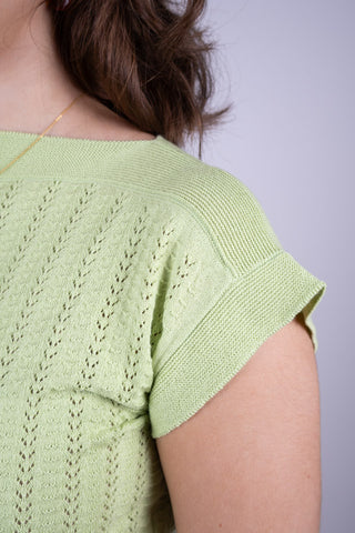 1950s style cap-sleeved jumper in fine lace knit - Pastel green - Iris