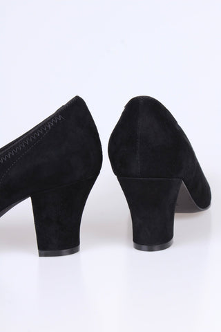 Late 1930s everyday suede pumps with rosetta, black, Jean - memery