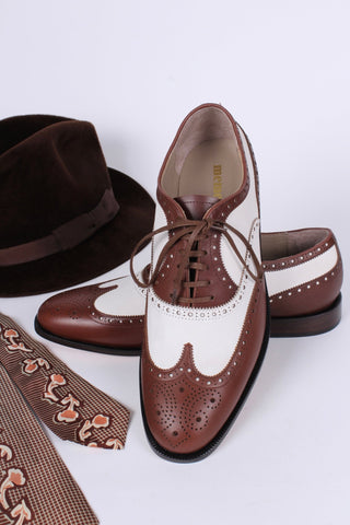 Men's 1930s - style spectator shoe - dark brown / off - white - Charles - memery