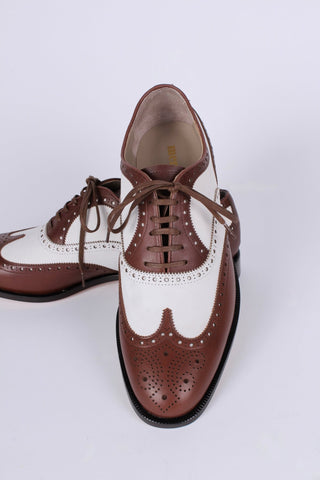 Men's 1930s - style spectator shoe - dark brown / off - white - Charles - memery