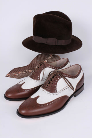 Men's 1930s - style spectator shoe - dark brown / off - white - Charles - memery