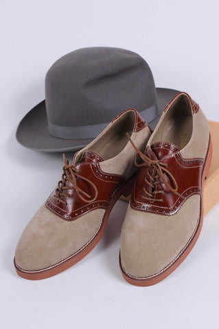 Men's 1950s style oxford saddle shoe - Cognac/Sand - Elliot - memery