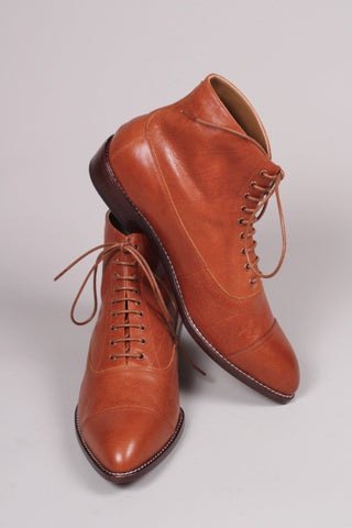 Men's Edwardian 10s - 20s style ankle leather boot - Cognac brown - William - memery