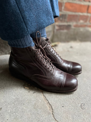 Men's late 20s / 30s style everyday leather ankle boot - Dark brown - Tom - memery