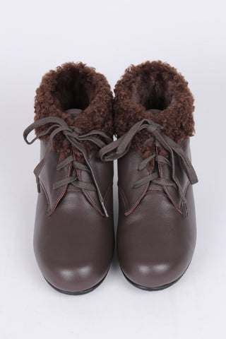 Soft 1940s /1950s style booties with fur - Dark Brown - Karin - memery