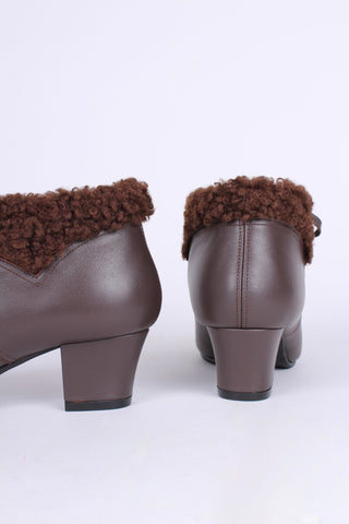 Soft 1940s /1950s style booties with fur - Dark Brown - Karin - memery