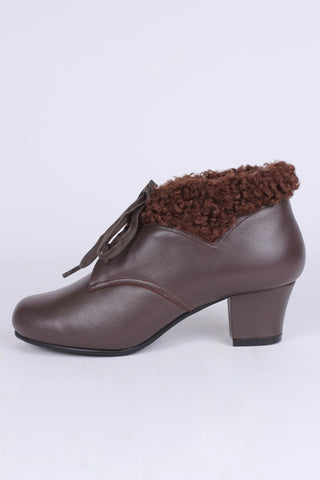 Soft 1940s /1950s style booties with fur - Dark Brown - Karin - memery