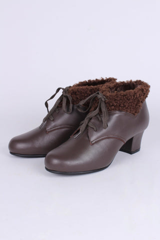 Soft 1940s /1950s style booties with fur - Dark Brown - Karin - memery