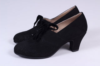 VEGAN shoes - 40s vintage style pumps with shoe lace - Black - Esther - memery