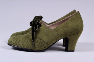 VEGAN shoes - 40s vintage style pumps with shoe lace - Green - Esther - memery