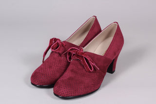 VEGAN shoes - 40s vintage style pumps with shoe lace - Red - Esther - memery