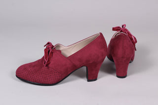 VEGAN shoes - 40s vintage style pumps with shoe lace - Red - Esther - memery