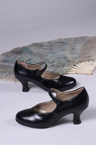 Vintage inspired 20's Mary Jane pumps - Black - Asta - memery