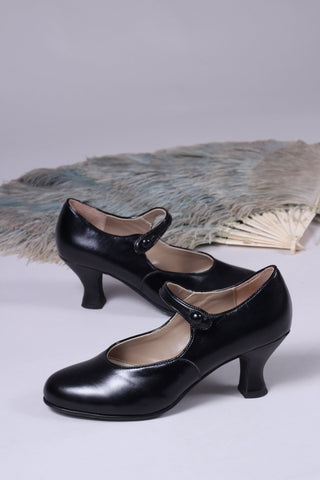 Vintage inspired 20's Mary Jane pumps - Black - Asta - memery