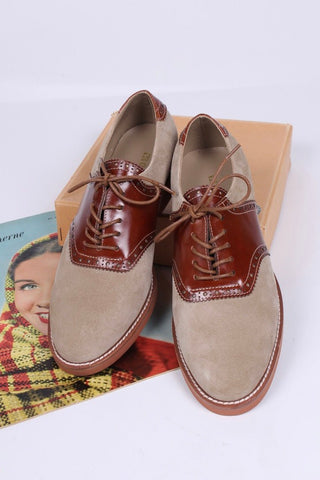 Women's 1950s style oxford saddle shoe - Cognac/Sand - Elliot - memery