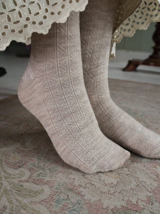 Wool tights - Cream / grey melange - Anita - memery